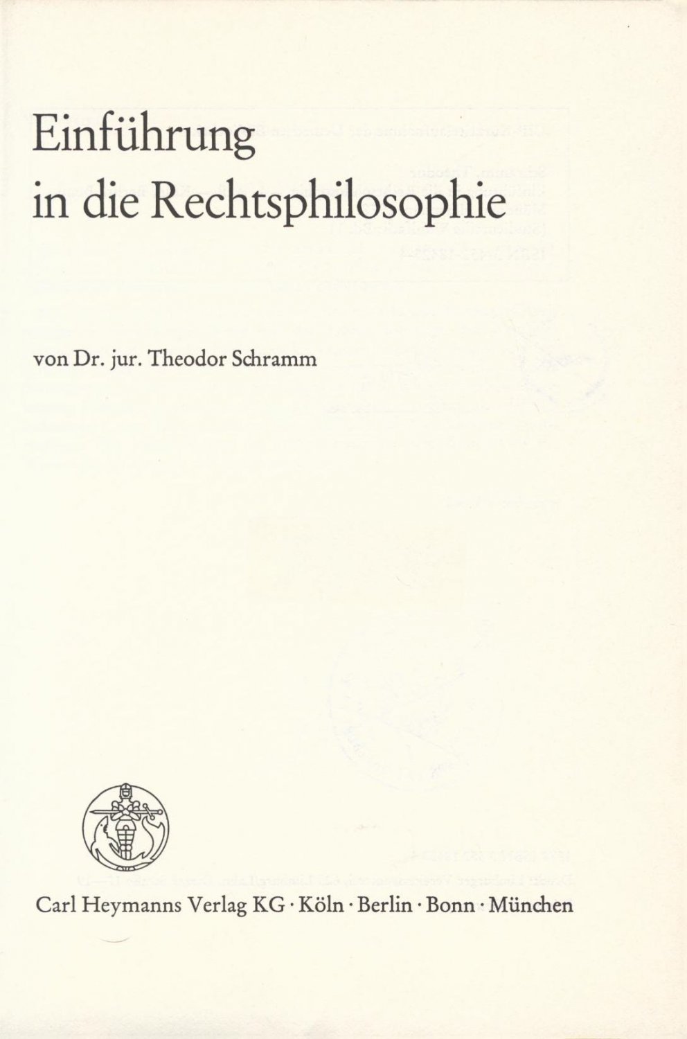 Einführung in die Rechtsphilosophie“ (Theodor Schramm) – Buch